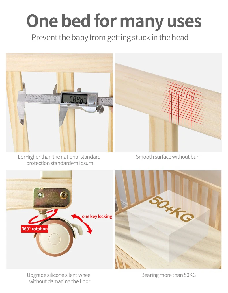 Cuna Para Bebes de alta calidad, cama Para bebé recién nacido, cuna de madera maciza Para niños - imagen 5