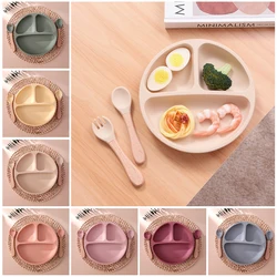 Set vajilla silicona bebé con cubiertos madera