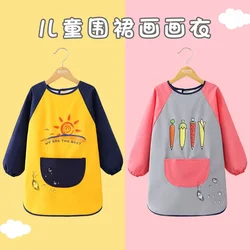 Delantal impermeable manga larga con babero dibujos animados para niños