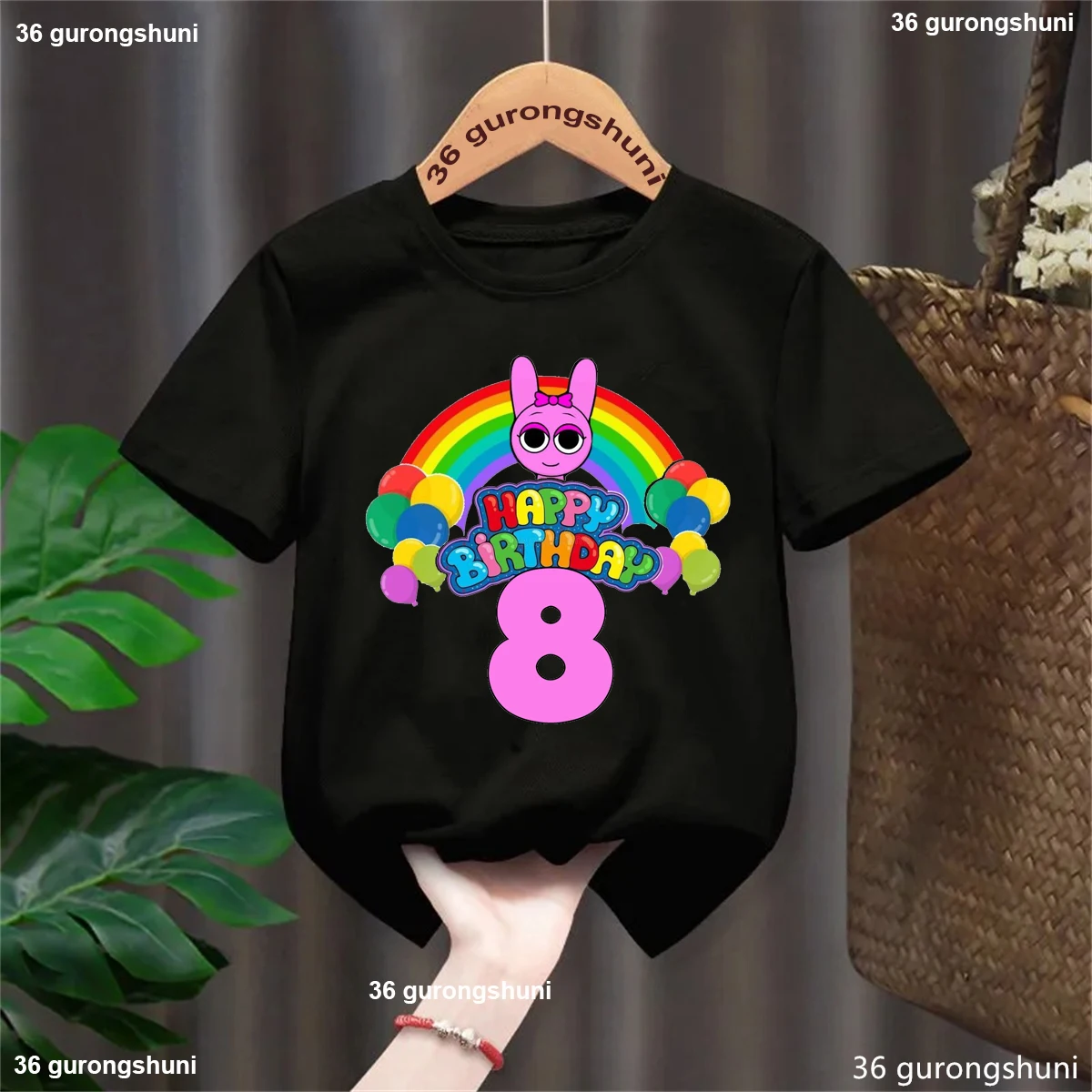 Camiseta negra de 4 a 8 cumpleaños, camiseta con estampado de juego de personajes Sprunki, regalo de cumpleaños perfecto para niñas, ropa para niños, camiseta de verano - imagen 5