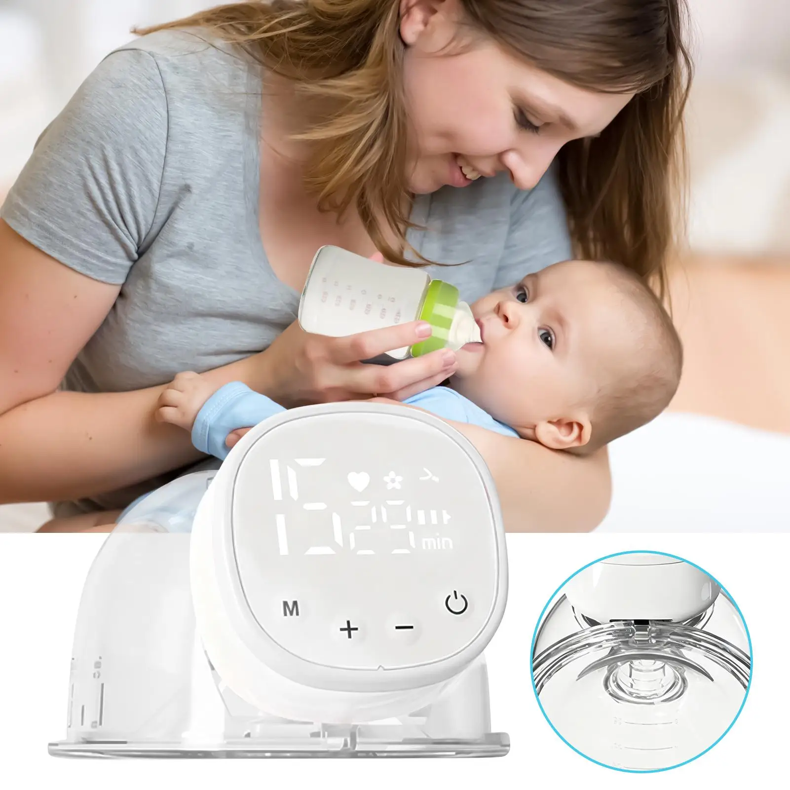 Extractor de leche portátil de carga rápida, lactancia eléctrica para bebés, bombeo manos libres portátil para reemplazo de tetina de leche para bebé - imagen 4