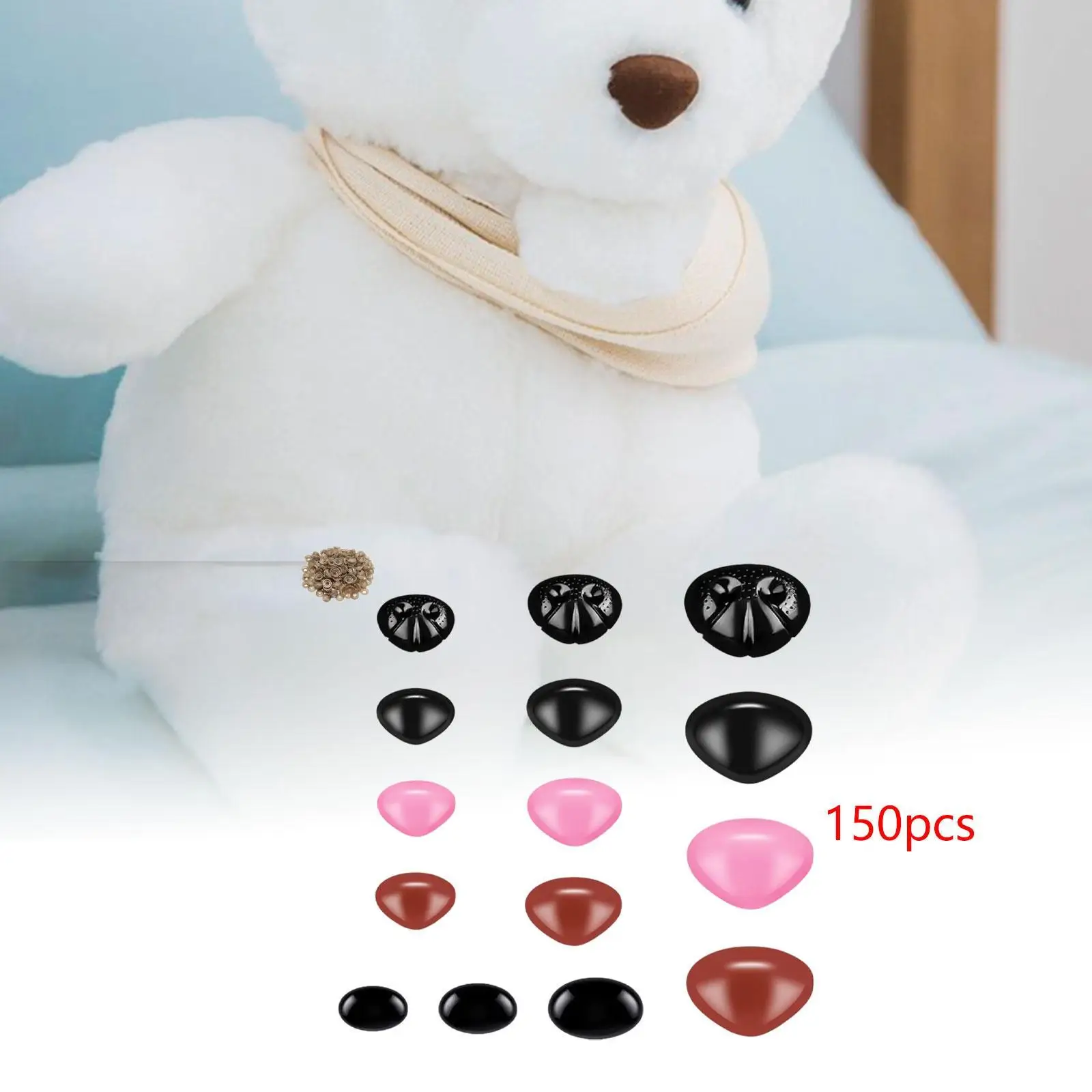 150 PiecesSafe Noses for Crochet Animals with Washers Bear Accessories Smooth Crochet Doll Nose for Puppets Crochet Projects