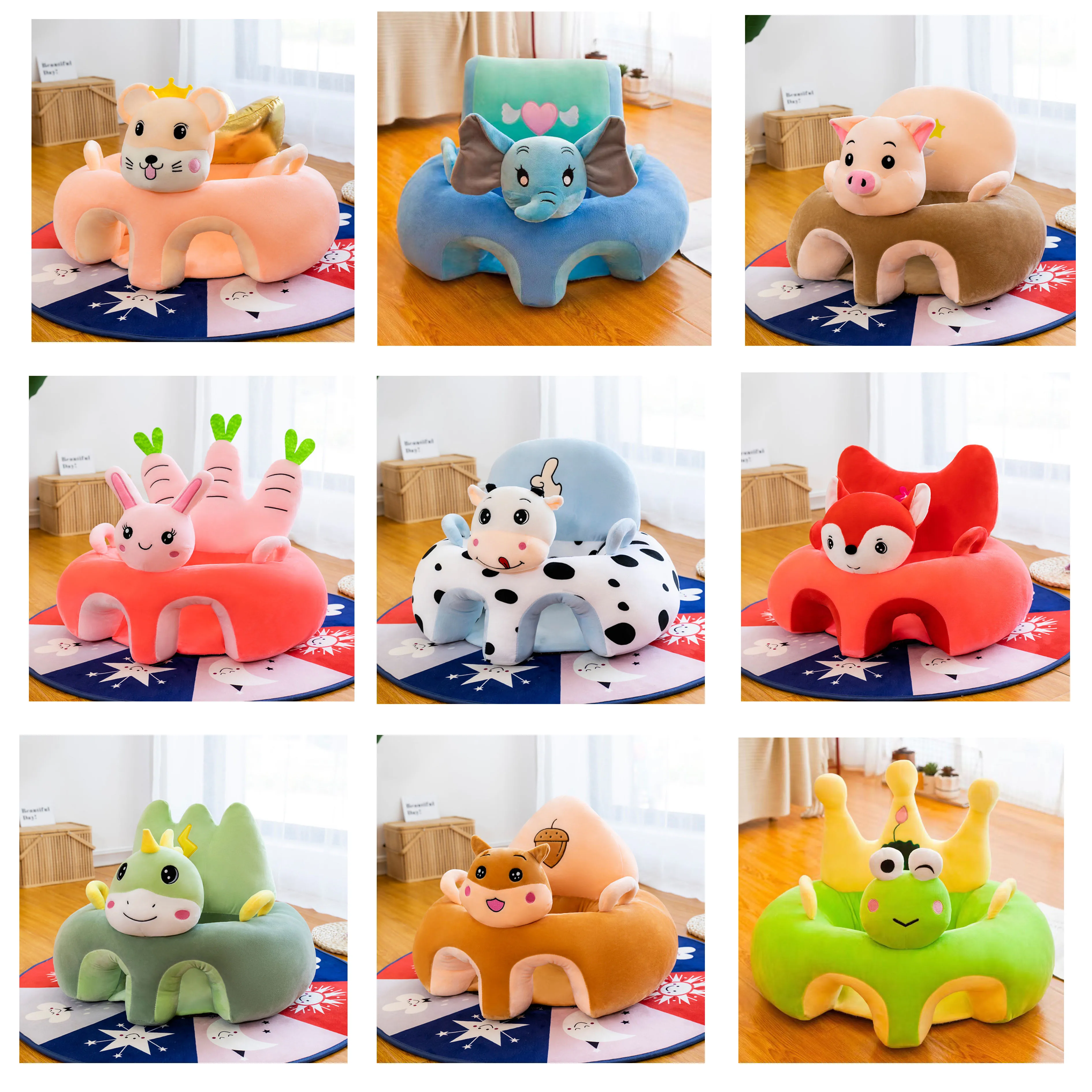 Funda de asiento de soporte para bebé, silla de animales de dibujos animados de felpa suave, sin relleno, sofá de descanso infantil, cómoda muñeca de peluche, silla para niños pequeños