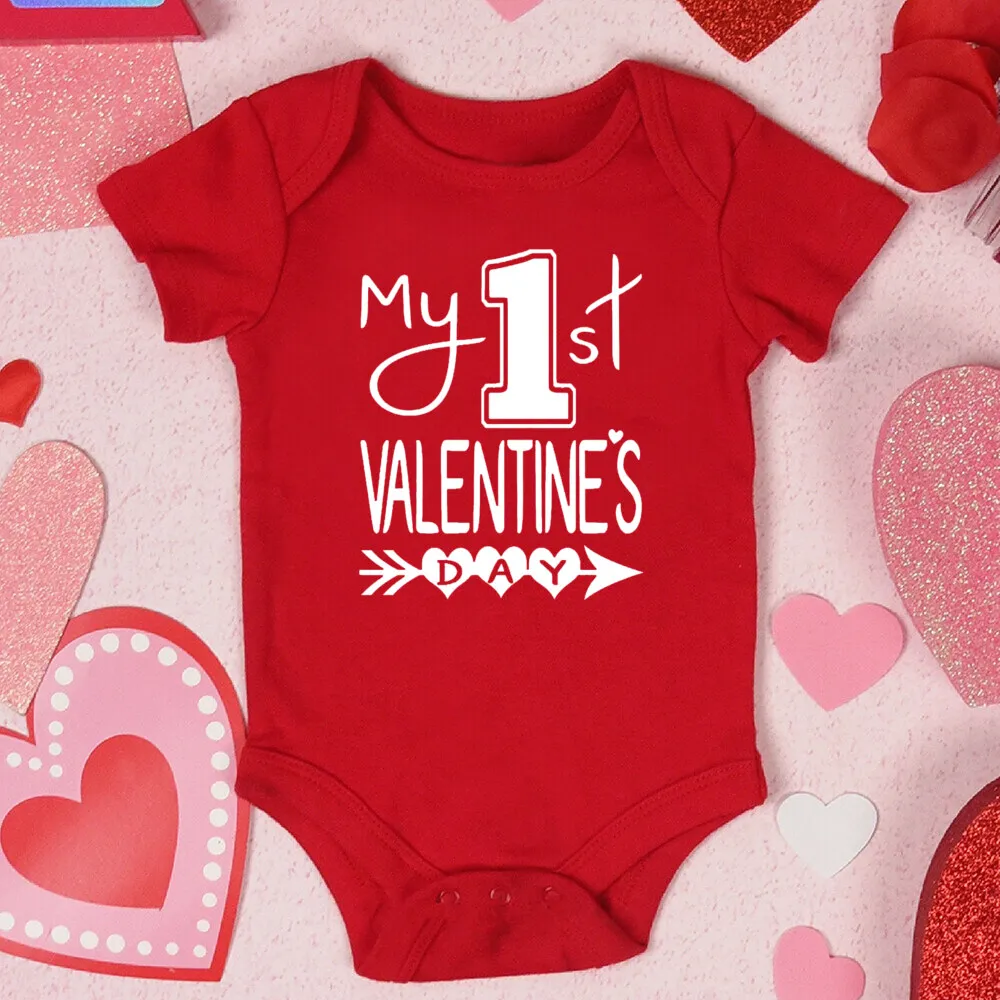 Mameluco de bebé estampado del mi primer Día de San Valentín, mono de algodón rojo para recién nacido, traje infantil para fiesta de San Valentín, mono de vacaciones para niños pequeños - imagen 4