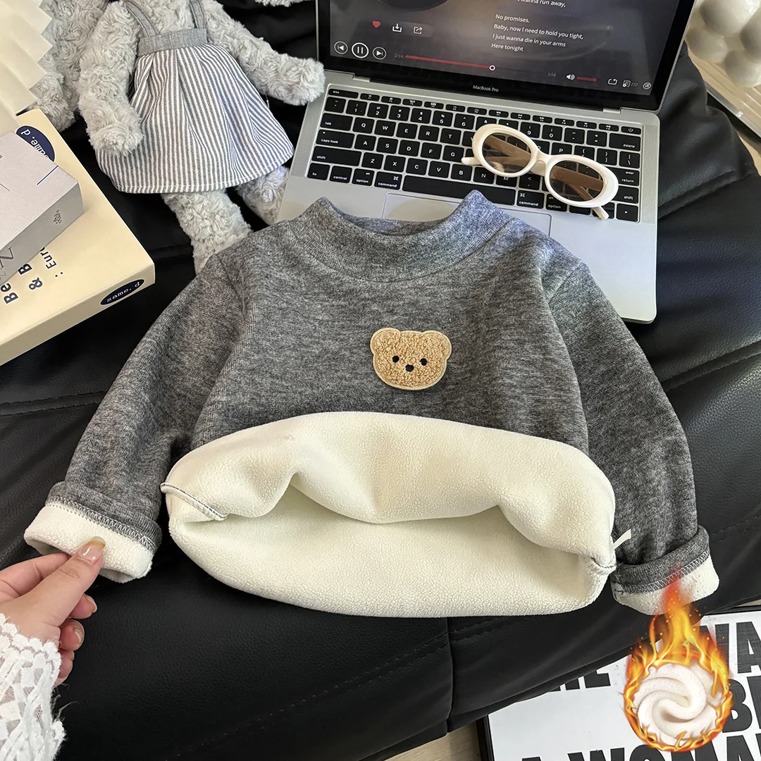 Camisa de lana para niños, Tops cálidos de oso para invierno, camiseta informal de moda para niños y niñas, ropa térmica para bebés, traje de moda - imagen 2