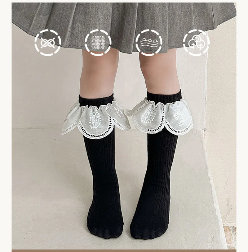 Calcetines de primavera para niña con diseño princesa y encaje suave