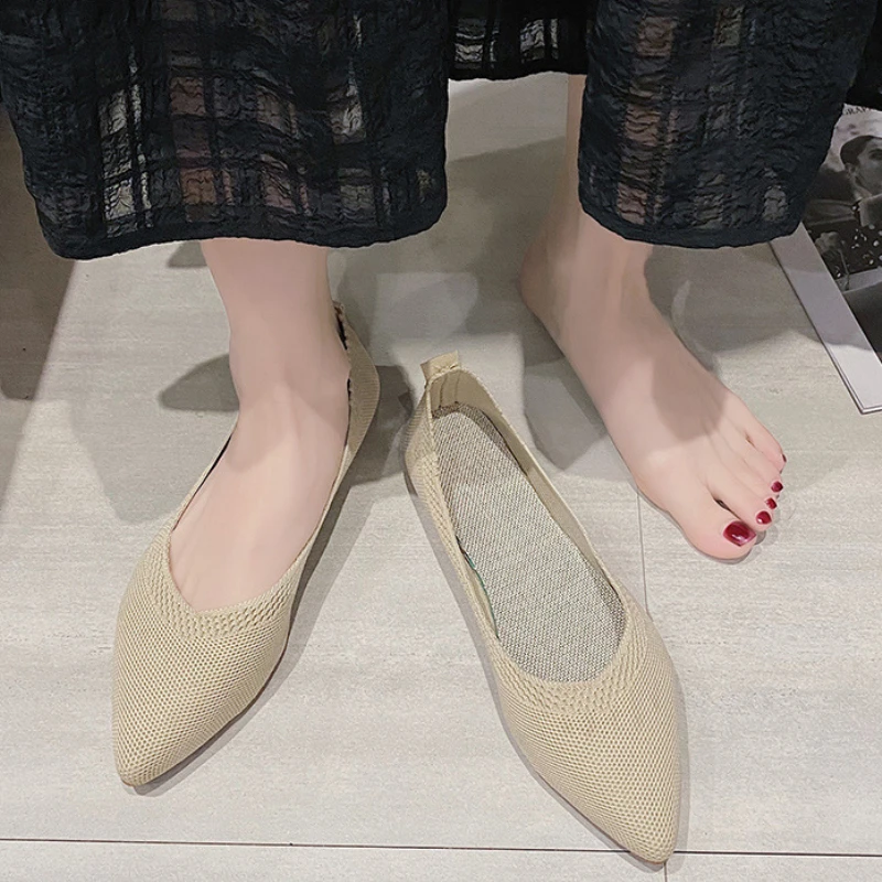 Bailarinas elegantes de punto de leopardo para mujer, mocasines de malla con punta estrecha, mocasines para caminar a la moda, zapatos de conducción suaves sin cordones