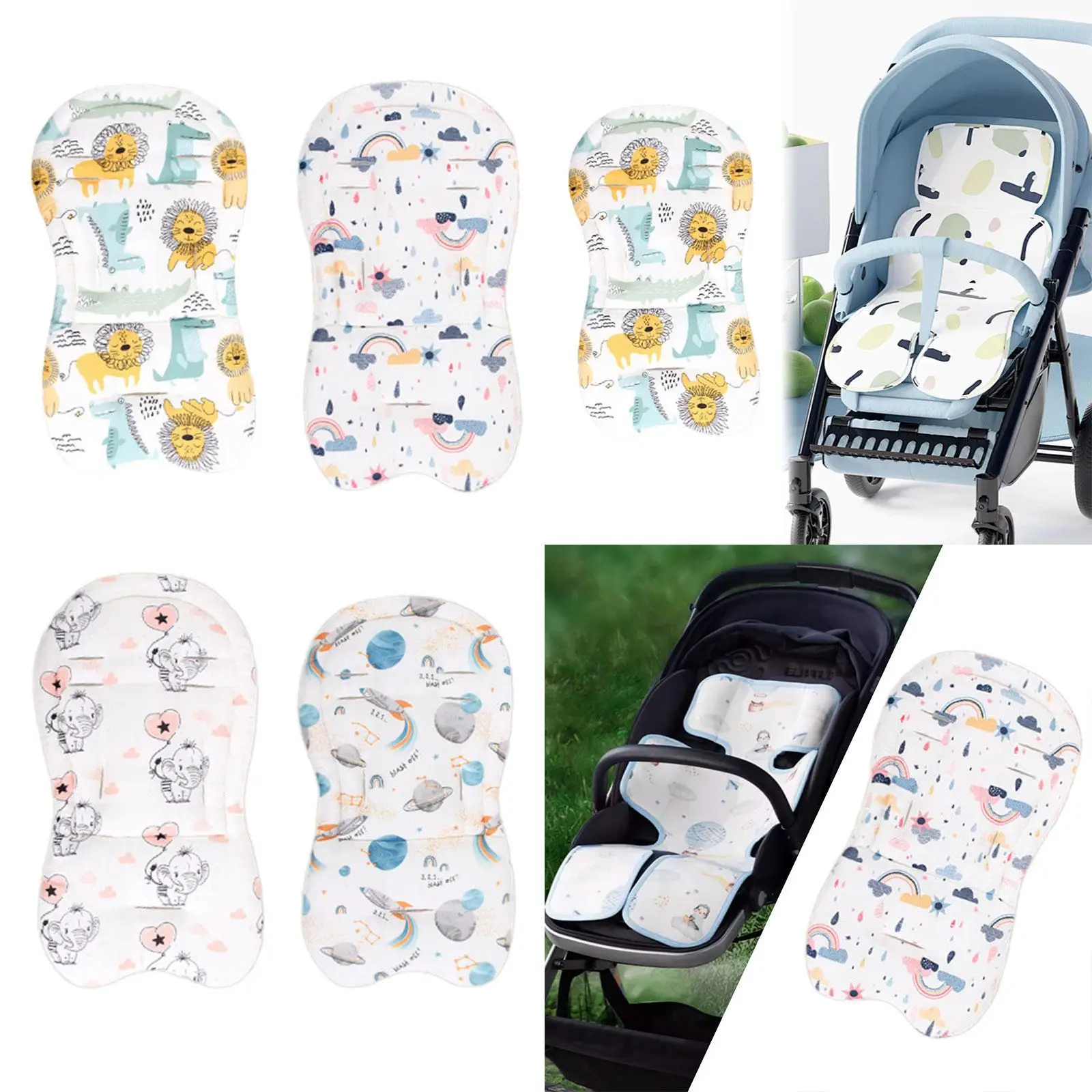 Infants Car Seats Insert Baby Stroller Cushion Breathable Cute Pattern Soft High Chair Pad Head Body Supports for Bouncer Baby