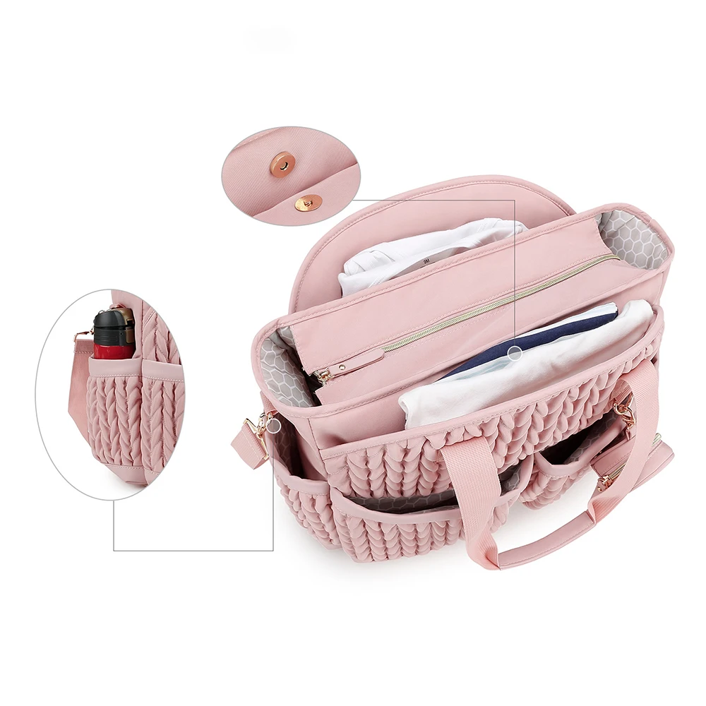 Bolso pañales rosa suave impermeable malla transpirable y bolsillos - imagen 5