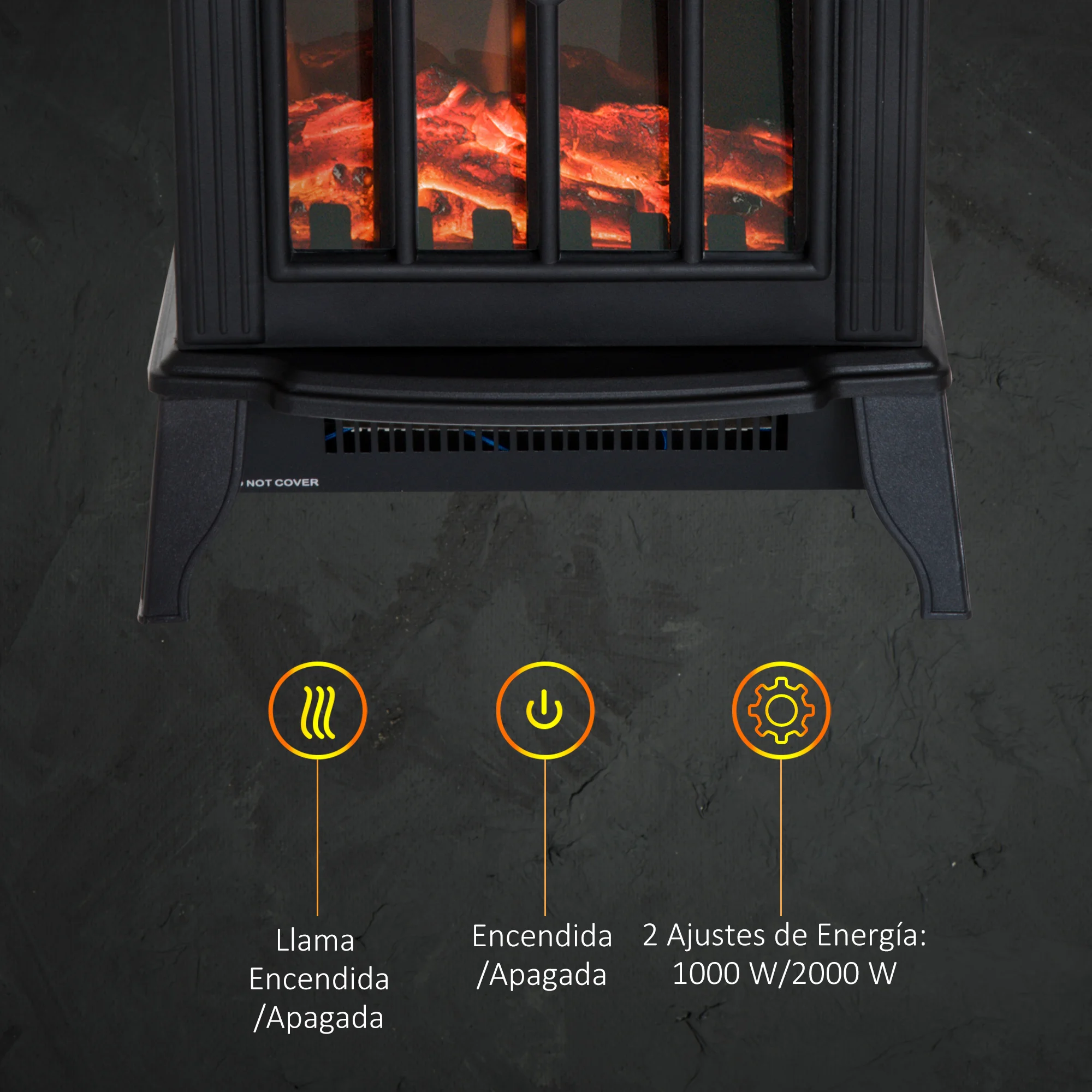 HOMCOM Chimenea Eléctrica de Pie Movible y Decorativo Calefactor Estufa 900/1800W Llama LED con Termostato 36.5x24x41.5cm Acero - imagen 5