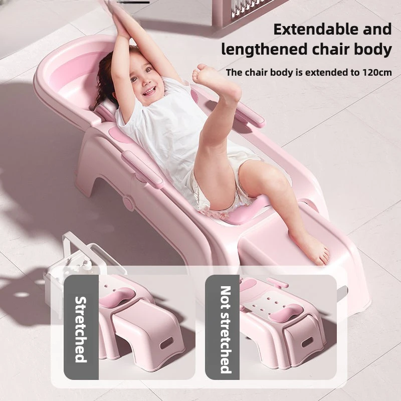 Cama de ducha antideslizante para niños pequeños, silla plegable portátil fácil de almacenar para lavar el cabello de bebé, asiento de baño infantil ajustable con soporte para la cabeza