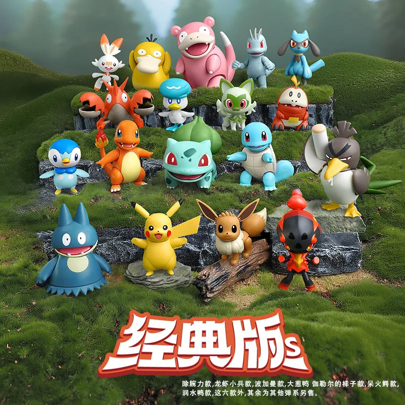 BLOKEES Original Pokemon figura Pikachu Charmander Greninja Psyduck Sprigatito Eevee Lucario Pokémon figuras de acción de juguete regalo - imagen 2