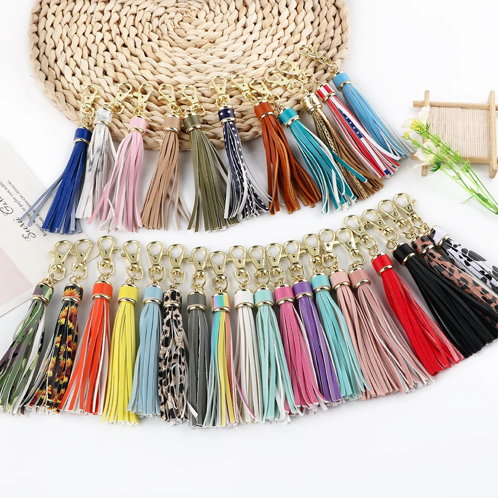 30 estilos de borlas de cuero PU, producto terminado a la moda, cadena de borlas aplicable a hacer mochila, colgante, llavero, cadena para teléfono - imagen 4