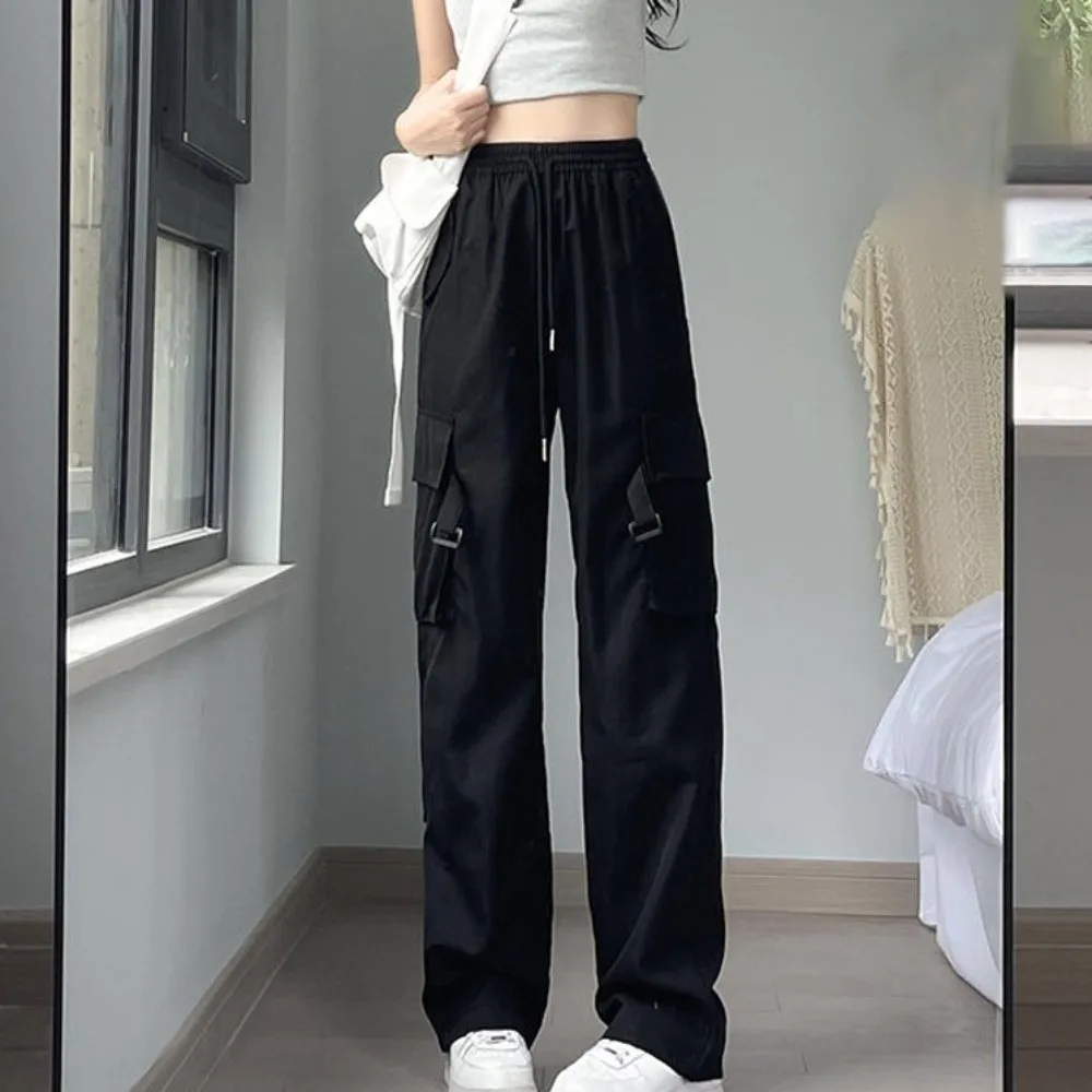 Pantalones Cargo holgados con bolsillos grandes para mujer, pantalones de chándal de pierna ancha Vintage americanos de estilo callejero, pantalones de baile Y2K con múltiples bolsillos - imagen 4