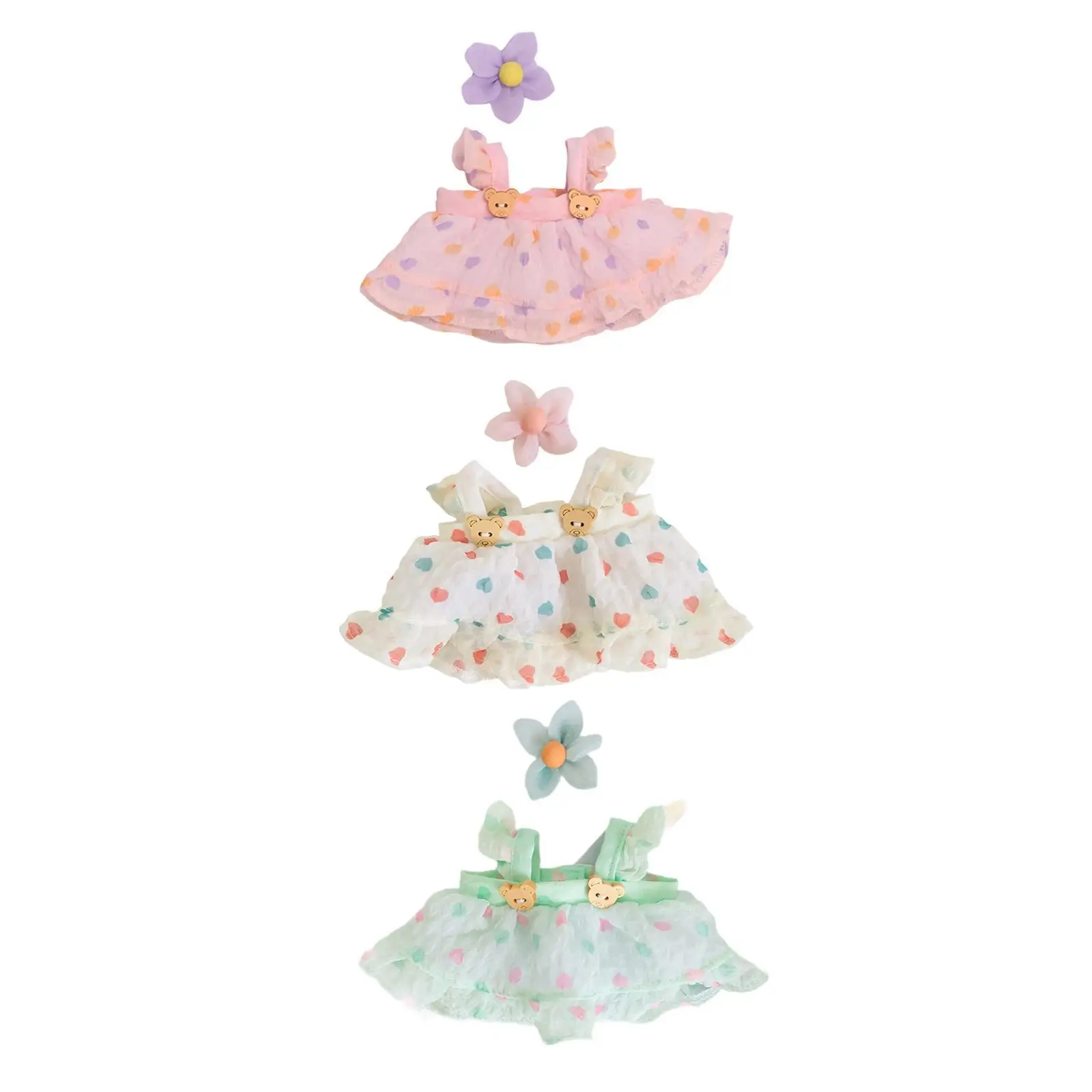 2x Dolls Princess Dress with Flower Hairpin Costume for 20cm Dolls Dress up