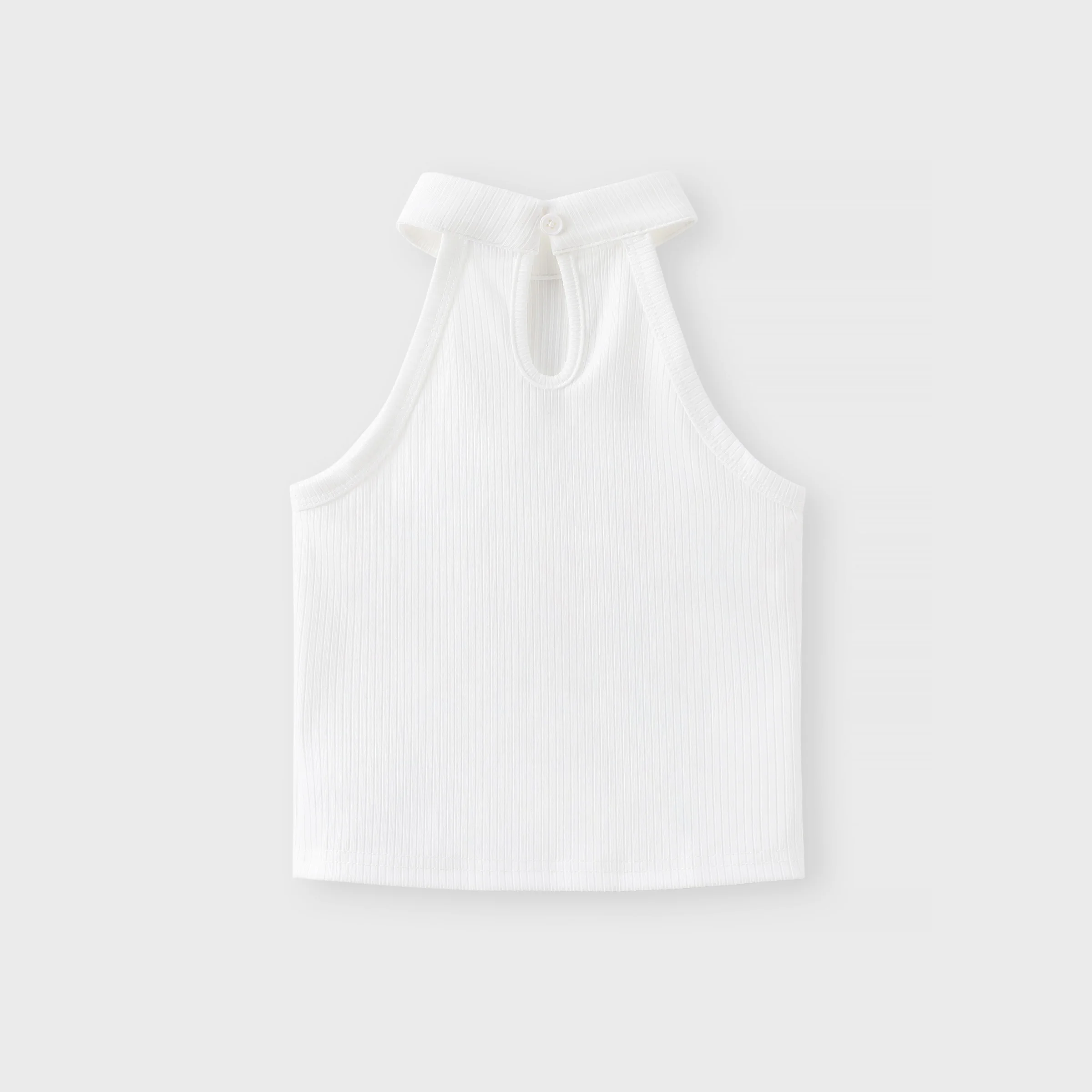 PatPat Conjunto de 2 piezas de camiseta sin mangas halter acanalada y pantalones cortos con cinturón para niña pequeña - imagen 4