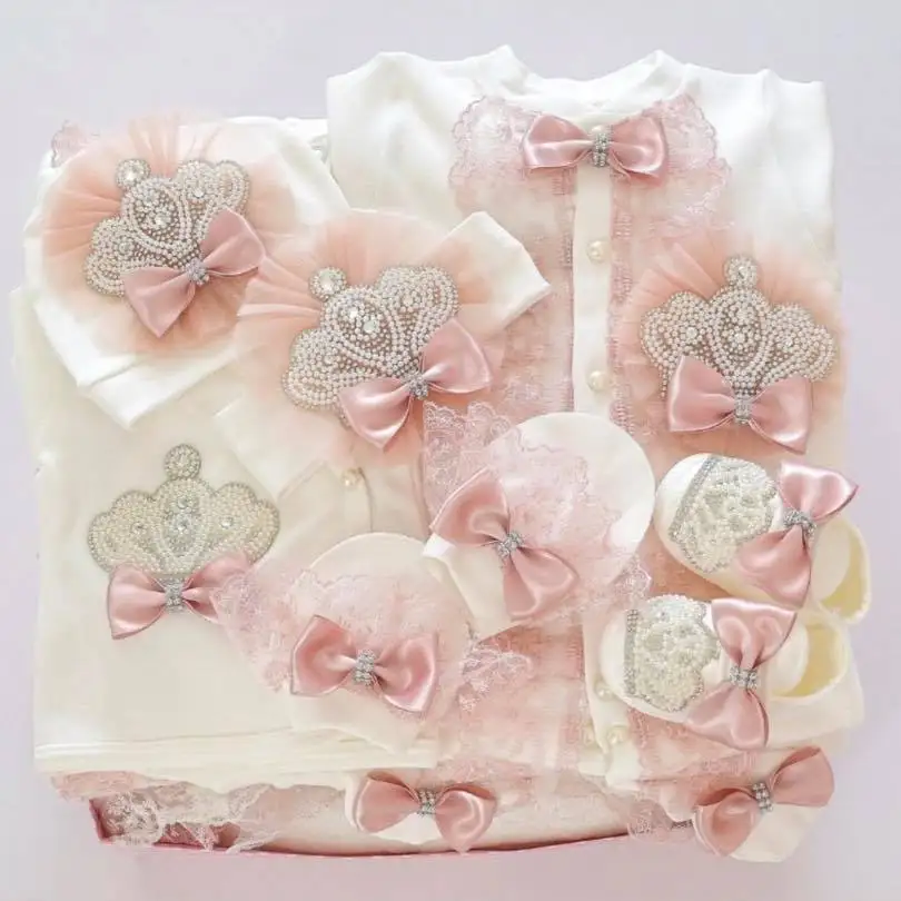 Dollbling-Conjunto de manta bordada personalizada para recién nacido, 5 uds., trajes de bienvenida para el hogar, nido de bebé de algodón, ropa de cama de lujo - imagen 4