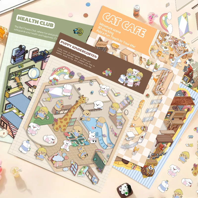 Divertido diseño creativo lindo pegatina de escena dulce decoración DIY hacer paisajismo pegatina para álbum de recortes pegatina apilable de dibujos animados Kawaii