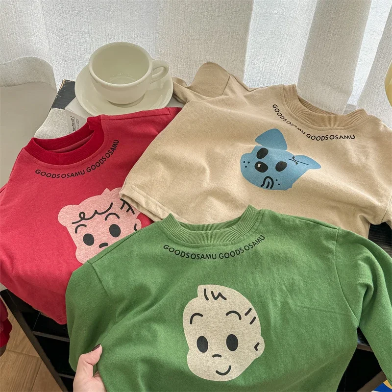 MILANCEL nueva camiseta de primavera para niños, camisetas interiores holgadas con letras de perro de dibujos animados para niñas, Sudadera con capucha de estilo fino para niños