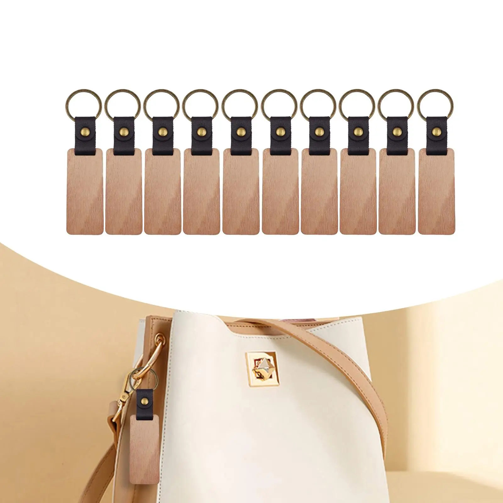 10 Pieces Wood Keychain Blanks Keychain Holder for Accessories DIY Gift Car