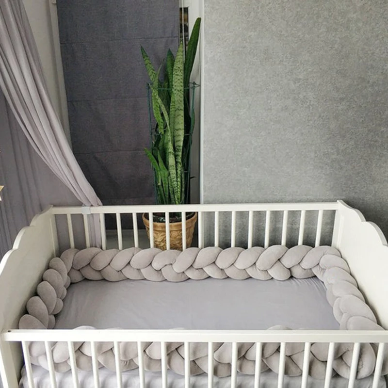 Parachoques para cama de bebé de 2M/3M, cuna trenzada de tres hebras anudada larga, cama anticolisión envolvente, Protector de circunferencia de parachoques para recién nacidos - imagen 2