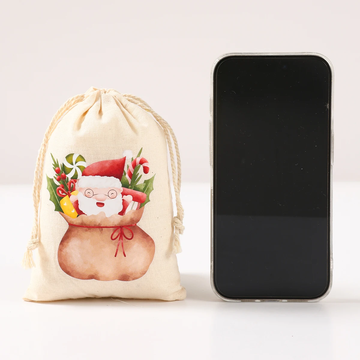 Bolsas de regalo de lino y algodón para Navidad, 6 piezas, decoraciones navideñas, embalaje de dulces, decoración de Navidad Natal y Año Nuevo, 2024, 2025 - imagen 5