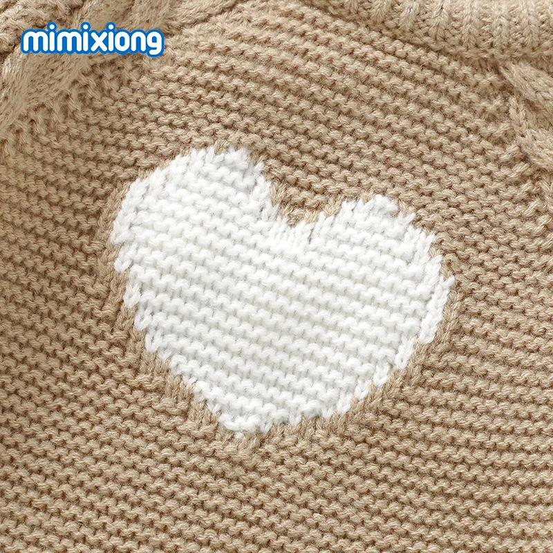 Peleles de bebé Otoño Invierno de manga larga tejidos para recién nacidos, monos con forma de corazón para niños y niñas de 0 a 18m, trajes de invierno de una pieza para niños pequeños - imagen 4