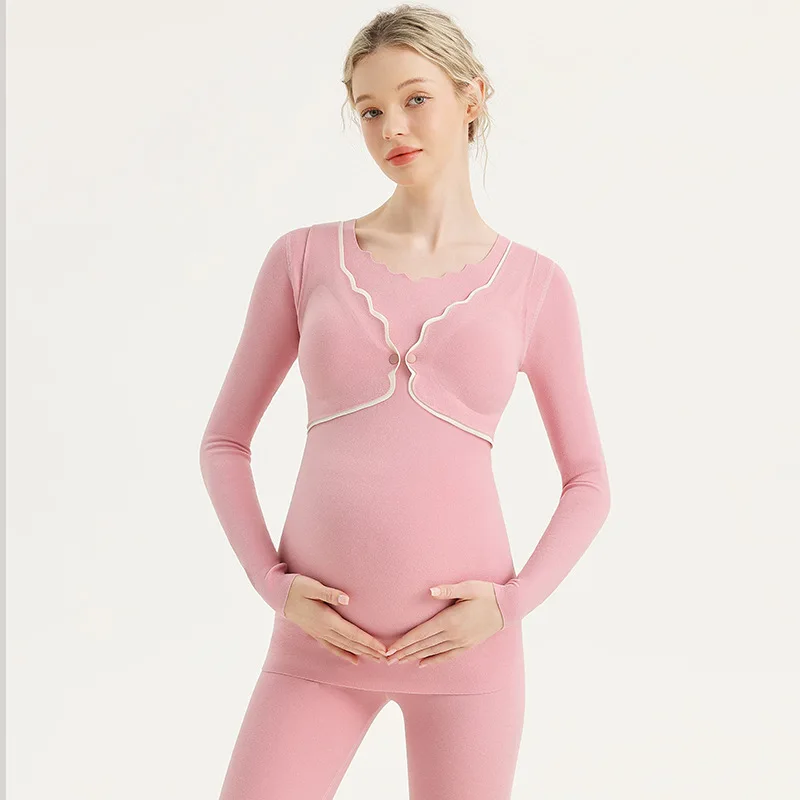 Ropa de casa posparto, Tops de lactancia, ropa de otoño para mujeres embarazadas con almohadillas para el pecho, conjunto de ropa de maternidad - imagen 5