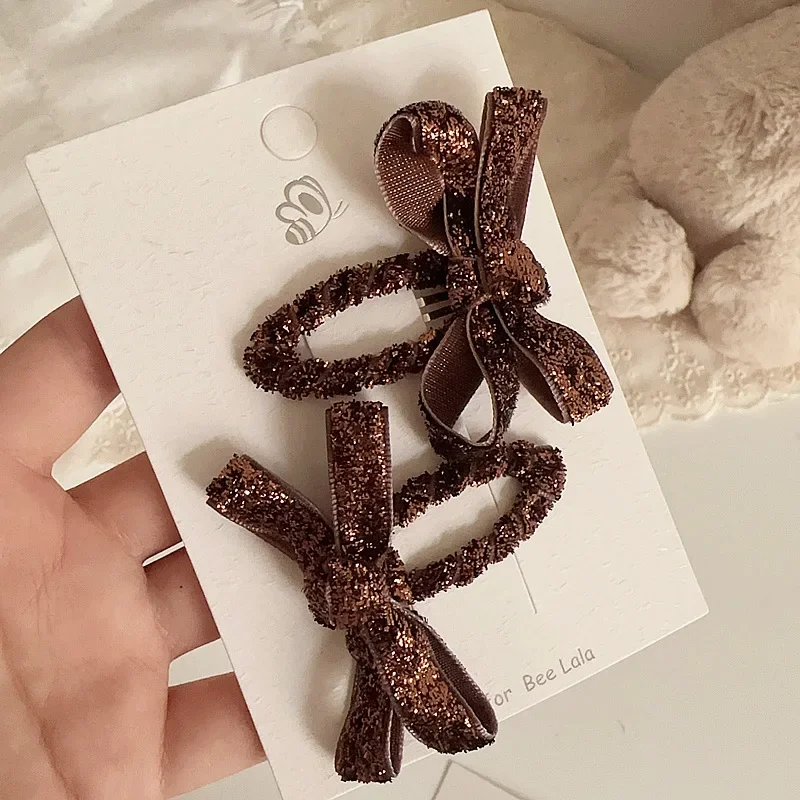 2 uds sombreros de Navidad brillo bebé niña Clip de pelo Kawaii arco Bang Clip LATERAL horquilla brillante accesorios para el cabello para niños - imagen 4