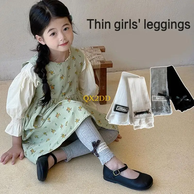 QX2D Pantalones bebé transpirables Bownot Charm Solides Leggings elásticos para niños para uso diario y actividad - imagen 3