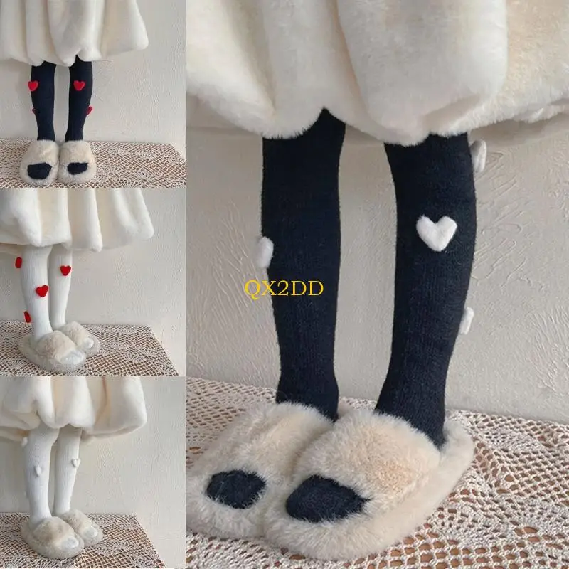 QX2D forradas con conejo para niños, pantimedias cálidas para niños, pantimedias cómodas con decoración - imagen 4