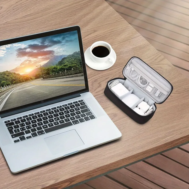 Bolsa organizadora de cables, estuche de viaje para electrónica portátil con divisores personalizados, asa cómoda para cargadores/cables/banco de energía, 1 ud. - imagen 5