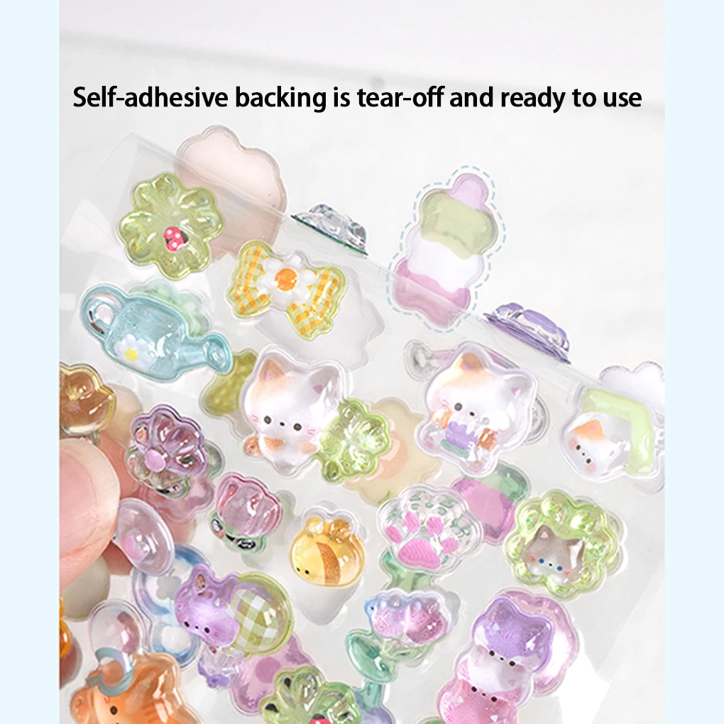 Pegatinas de animales de dibujos animados en 3D, pegatinas en relieve para decoración de funda de teléfono, suministros para álbum de recortes, pegatinas impermeables de dibujos animados - imagen 2