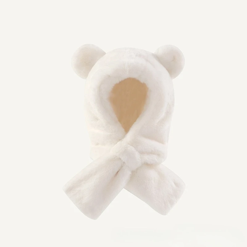 Gorro para niños, conjunto de bufanda con orejas de felpa, gorro forrado de lana para invierno, calentador de cuello, bonito gorro con orejas de Animal para bebés, niños y niñas, clima frío - imagen 4