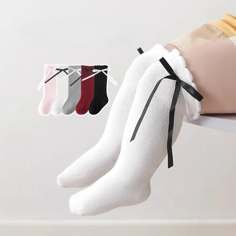 Calcetines de algodón sin costuras para niña con volantes y lazo - imagen 2