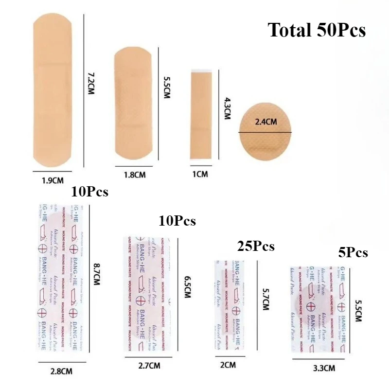 50 unids/set 100 unids/set combinaciones de varios tamaños tirita PE yeso impermeable transpirable parche de primeros auxilios vendajes adhesivos - imagen 3