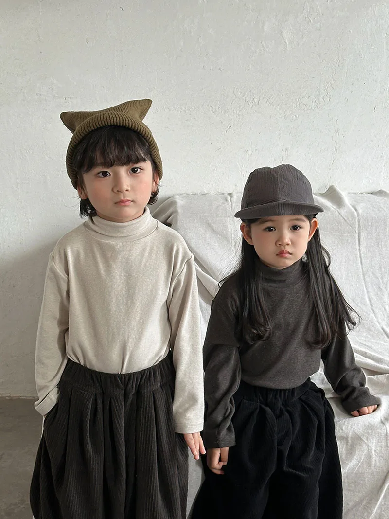 MILANCEL, nueva camisa de otoño para niños, 1-7T, Color sólido, cuello alto, camisetas interiores para niñas, ropa fina transpirable para niños, Tops - imagen 2