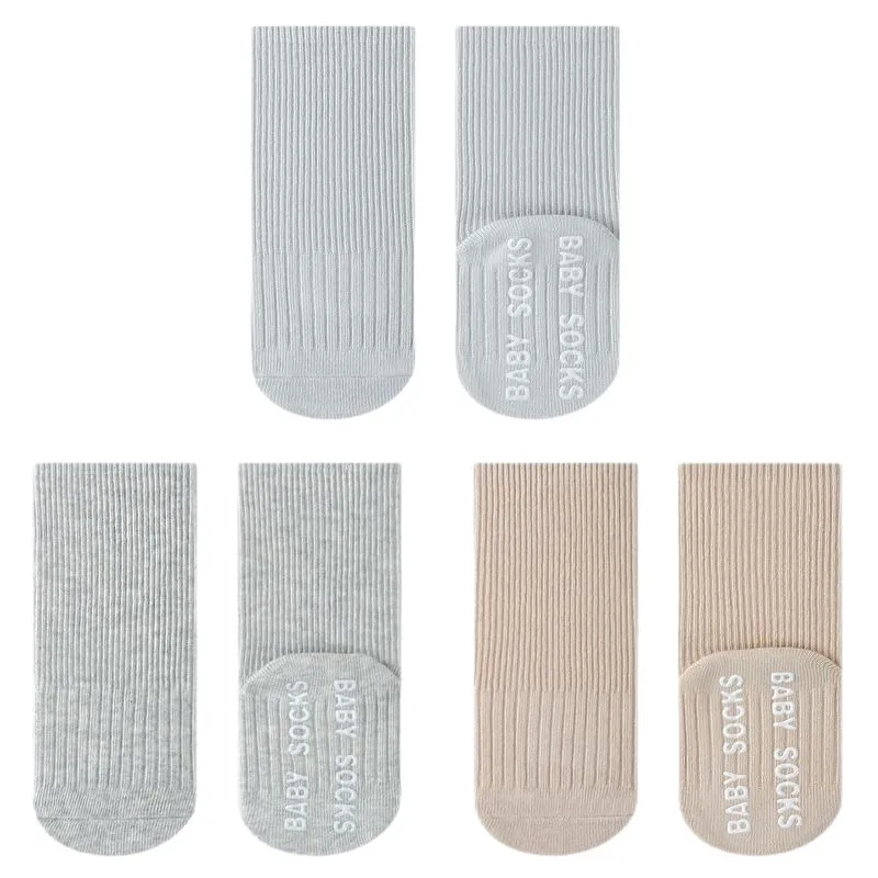 Calcetines a rayas para bebé, calcetines informales de algodón de Color sólido a media pantorrilla de estilo coreano, calcetines antideslizantes con puntos, calcetines suaves transpirables para otoño - imagen 4