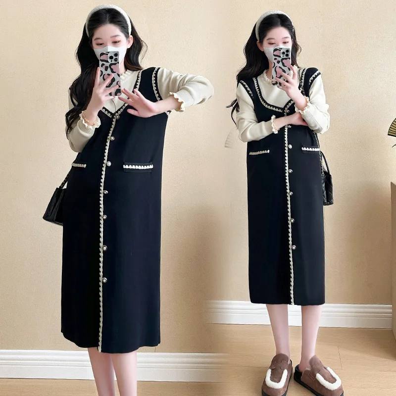 Otoño Invierno nueva moda maternidad chaleco vestido suéteres camisas conjuntos ropa elegante para mujeres embarazadas embarazo - imagen 2