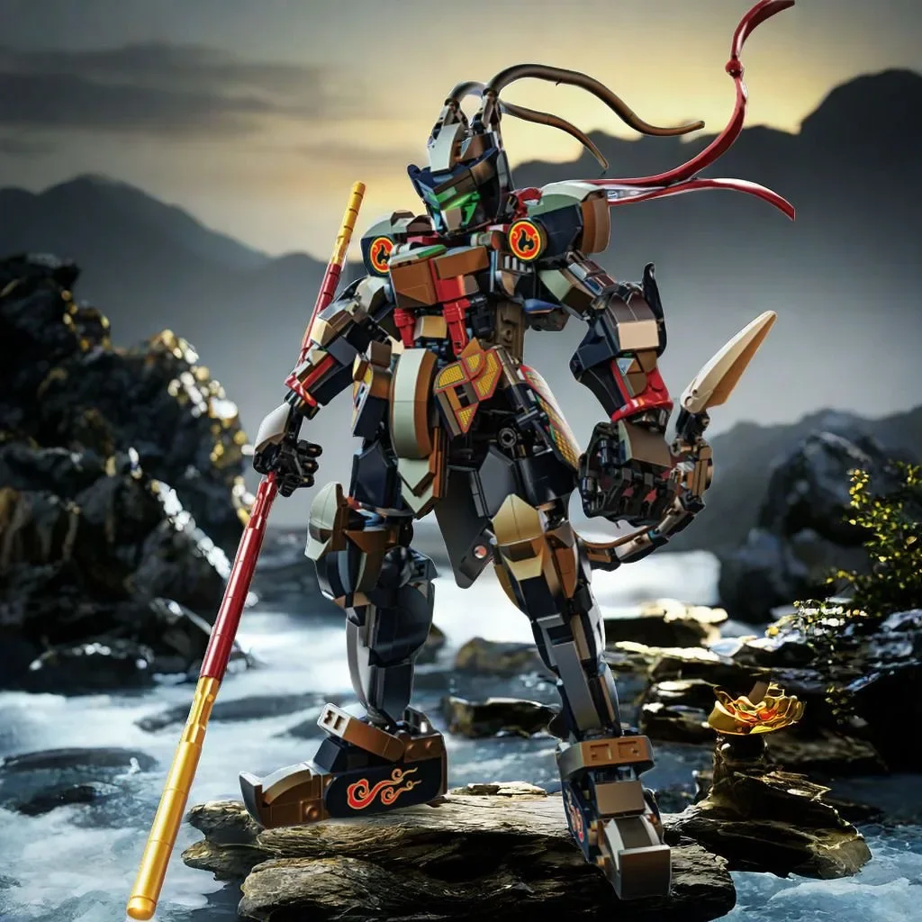 Wukong negro bloques de construcción articulaciones móviles Monkey King Mech modelo de ladrillo juguetes para niños regalo decoración de escritorio mito juego periférico - imagen 4