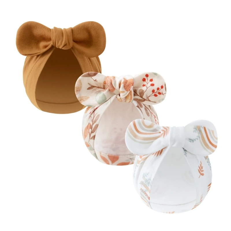 Gorro indio para recién nacido de Color sólido, gorro infantil con lazo grande, gorro de algodón suave para bebé, diadema elástica, accesorios para el cabello para niños - imagen 2
