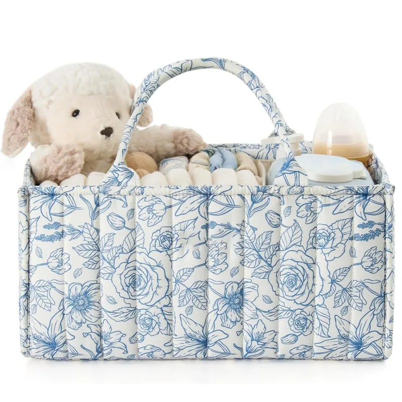 Bolsa de pañales con estampado Floral elegante, organizador para artículos esenciales para bebés, bolso portátil de gran capacidad para mamá, bolsa de viaje para guardería a la moda - imagen 5