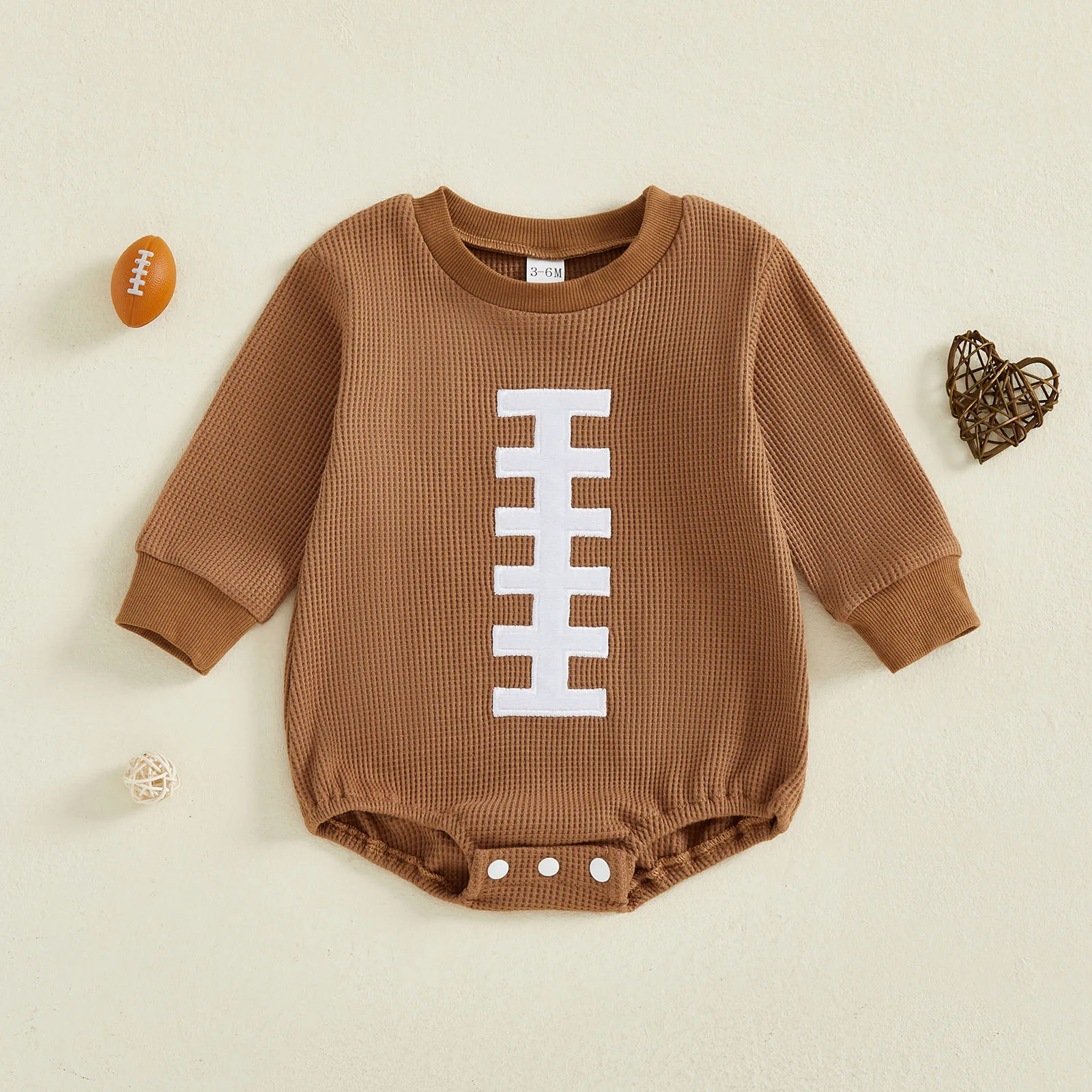 Suefunskry Mameluco de burbujas para bebé, primavera y otoño, estampado de fútbol, manga larga, cuello redondo, mono tipo gofre para niños y niñas