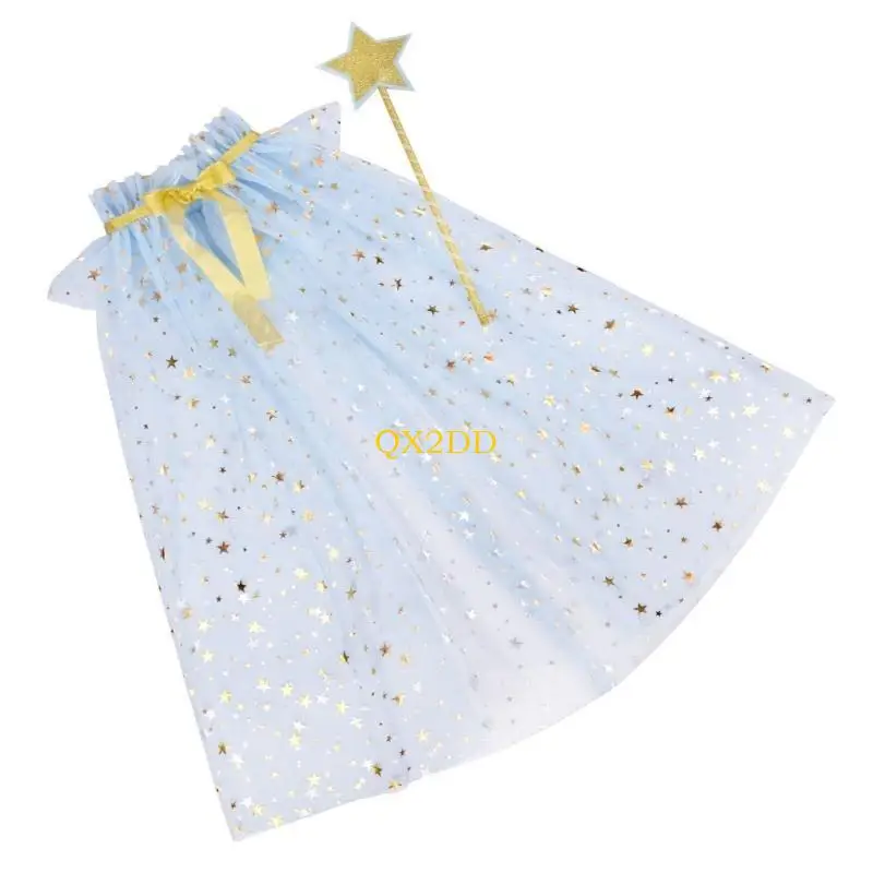 QX2D 2pcs Kids Star Wand y Soft Tulwap Cloak Props para cumpleaños y mascarada - imagen 4