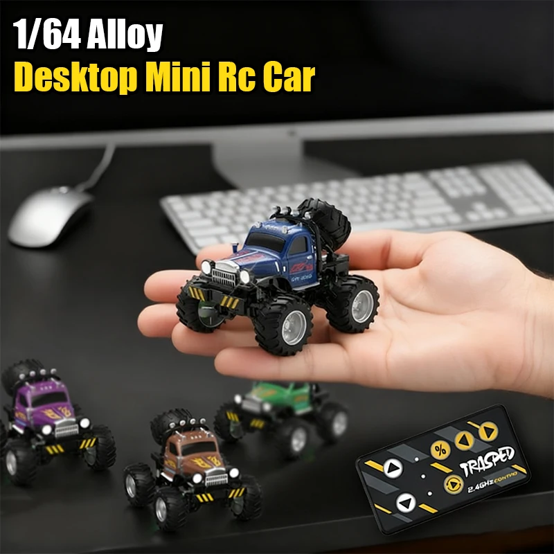 Mini coche teledirigido de escritorio, aleación 1/64 fundida a presión con remolque, camiones recogedores con Control remoto, coches para niños, camión eléctrico para regalo de chico