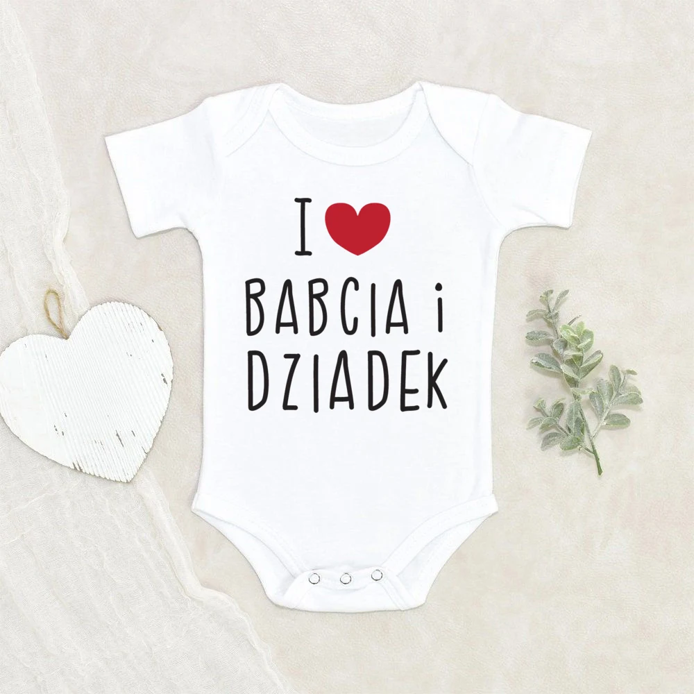 Me encanta Babcia y Dziadek mameluco para bebé regalo para Baby Shower mono de manga corta para niño pequeño regalo para nuevo Babcia y Dziadek - imagen 5