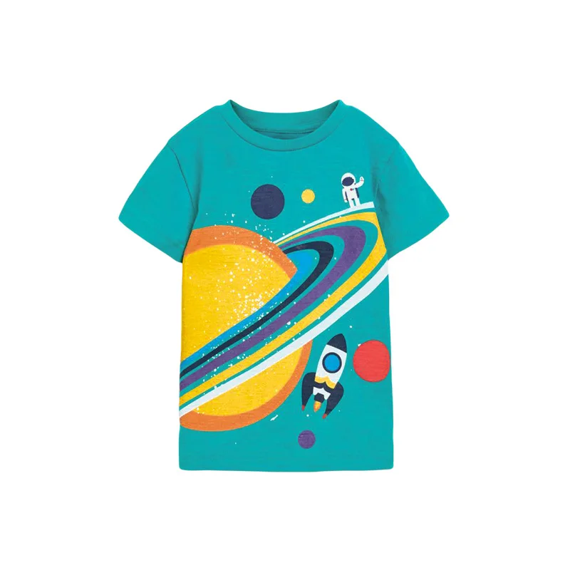 Camisetas de verano para niños, camiseta de manga corta con cuello redondo 100% algodón con estampado de Space Planet, Top informal de moda para niños y niñas