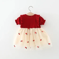 Vestido princesa francés bebé cuello redondo estampado fresa primavera