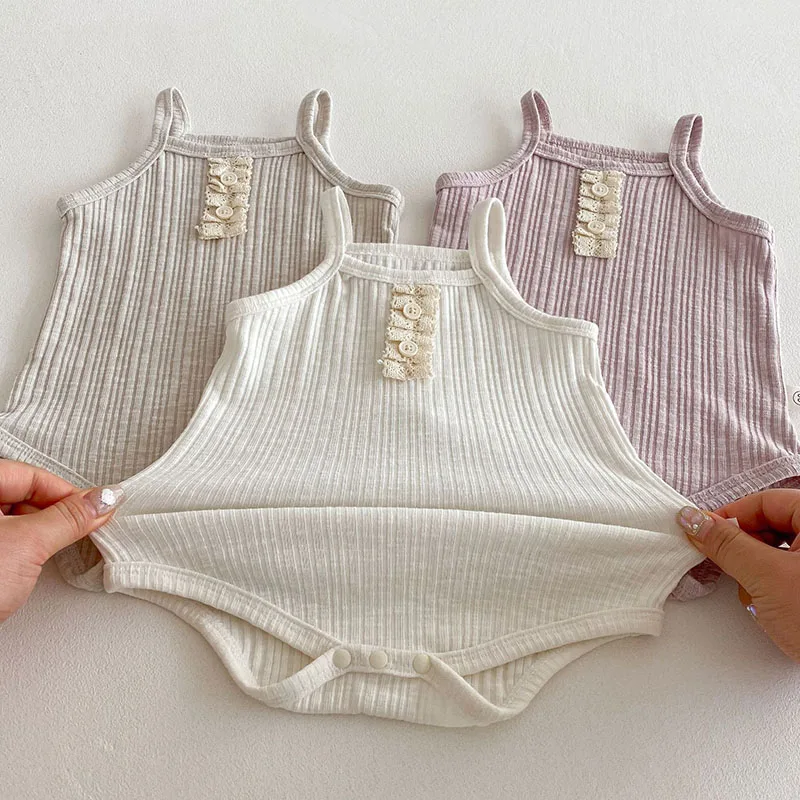 MILANCEL-Body de verano para bebé, ropa bonita de Color sólido con tira para bebé recién nacido, cabestrillo con botones de encaje de una pieza - imagen 4