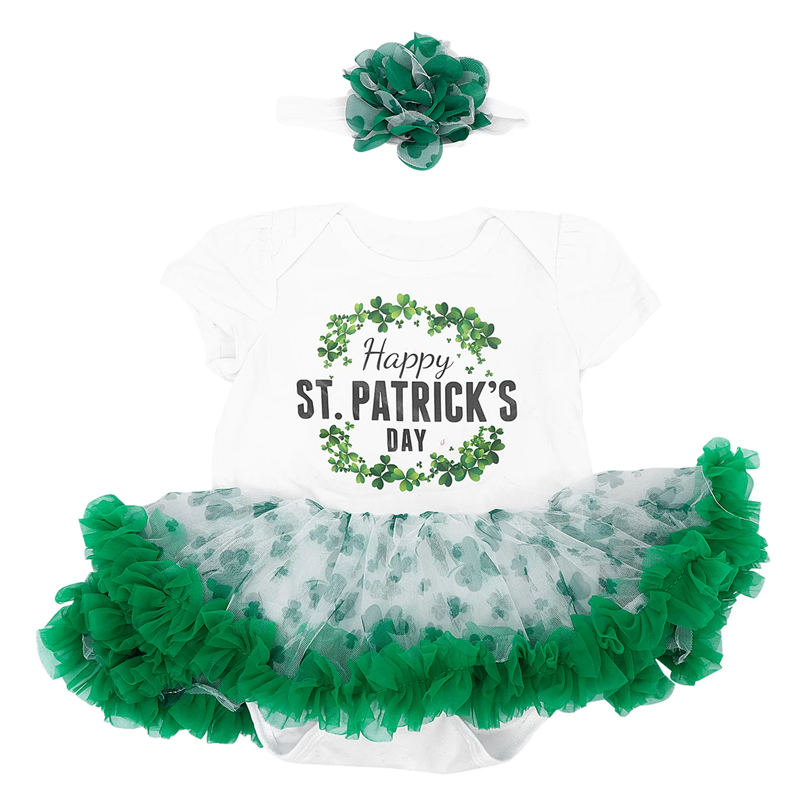 1 Juego de mono con letras de dibujos animados para niñas, bonito disfraz de trébol, falda con tutú de gasa, vestido de fiesta cómodo y transpirable St - imagen 3